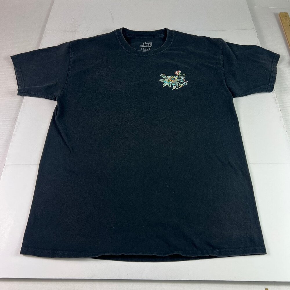 Lost Surf Shirt Fits Medium Black Faded Floral Graphic Double Sided Tee Tag L